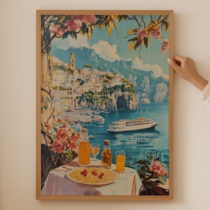 Amalfiküste Poster Alkoholdrucke für ästhetische Wandkunst, Küchenkunst, Prost Poster, Retro Cocktail Kunst, Vintage Poster