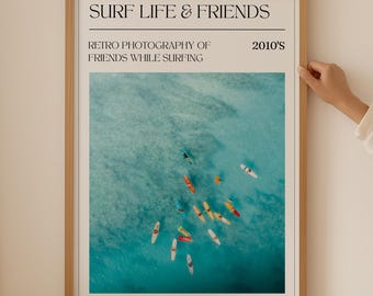 Póster retro de surf: Arte de pared con olas vintage para una decoración estética de la habitación, lámina costera para colocar sobre el sofá, decoración boho playera, arte costero