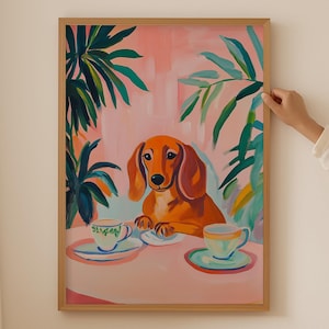 Dackel Liebhaber Poster - Trendige Hundewandkunst, Funky ästhetischer Badezimmerdekor, Weiner Hund, Daschund oder Dachshund Druck, Weiner Hund Geschenk