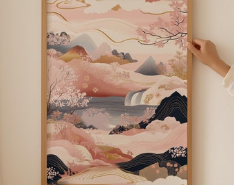 Japandi Landscape Art Print – Wabi Sabi Mountain View