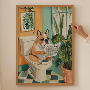 Bulldogge Liebhaber Wandbild - Funky Ästhetischer Badezimmer Dekor, Bunter Hund Poster, Lustiges Badezimmer Englisch Bulldogge Geschenk, Trendiger Toiletten Druck
