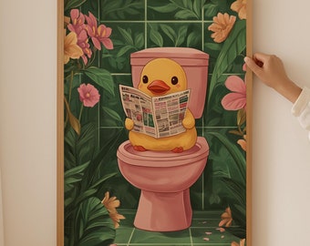 Poster amante dell'anatra di gomma: decorazione murale alla moda per il bagno con anatra, decorazione estetica funky per il bagno, stampa di anatra o divertente arte con anatra di gomma come regalo per lei