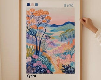 Kyoto Japandi Poster, Colorful Japandi Wall Art, Japanese Wall Art for aesthetic room decor, Abstract Wabi Sabi Art, Chinoiserie style