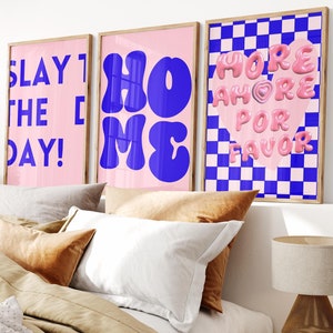 Juego de 3 impresiones decorativas de dopamina: decoración moderna para cocina o galería, moderno juego de pósteres rosas para una decoración estética de habitaciones, juego de arte de pared de tres piezas