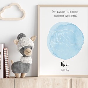Engel-Baby-Junge-Memorial-Poster- Personalisiertes Fehlgeburtsgeschenk, Line Art für Babyverlust, Säuglingserinnerung, Totgeburten-Denkmal, Geburtskennzahlen