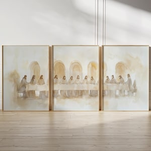 The Last Supper Poster Set – Modern Christian Poster, Set of 3 Prints, Aesthetic Jesus Watercolor Art, Three-Piece last supper Wall Decor,