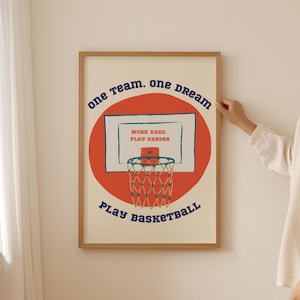 Poster minimalista di basket - Arte murale sportiva alla moda come regalo estetico per un allenatore di hobby o come decorazione per un cubicolo preppy, stampa da bagno per gli amici