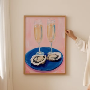 Champagner Gläser Druck - Ästhetisches Raumdekor, Funky Champagner Wandkunst, Luxus Auster Poster für oben Couch Art, Vintage Austern Kunstwerk