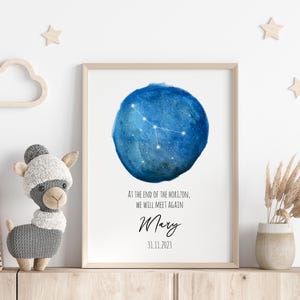 Póster personalizado con el mapa estelar del zodiaco Cáncer: regalo para un aborto espontáneo, memorial de muerte fetal, impresión de pérdida de un bebé, recuerdo con el signo de estadísticas de nacimiento, pérdida infantil
