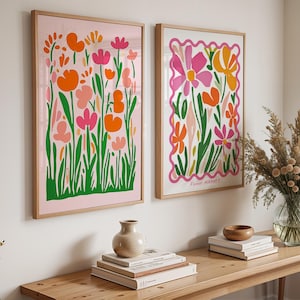 Poster Set di 2 poster di fiori selvatici - Set di 2 stampe del mercato dei fiori, bouquet floreale come arte murale botanica alla moda per la stanza estetica della dopamina