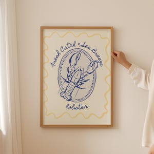 yellow Lobster Fisherman aesthetic Wall Art- Italian oyster lover Print for dopamine kitchen decor, Aesthetic Trendy sardine coastal Poster