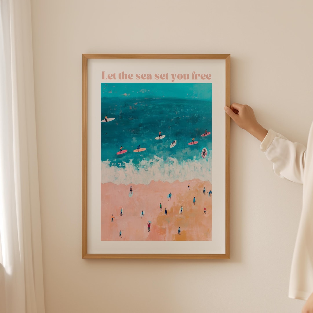 Retro Beach and Ocean Poster- Trendy Coastal Surf Wall Art for Beach ...