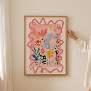 Buntes Wildblumen Bouquet Print- Blumenmarkt Poster, trendige botanische Wandkunst für ästhetischen Raum, Blumenkunst für Dopaminkabine Dekor