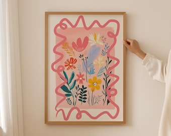 Colorful Wildflower Bouquet Print- Flower Market Poster, Trendy Botanical Wall Art for Aesthetic Room, Floral Art for dopamine cubicle decor