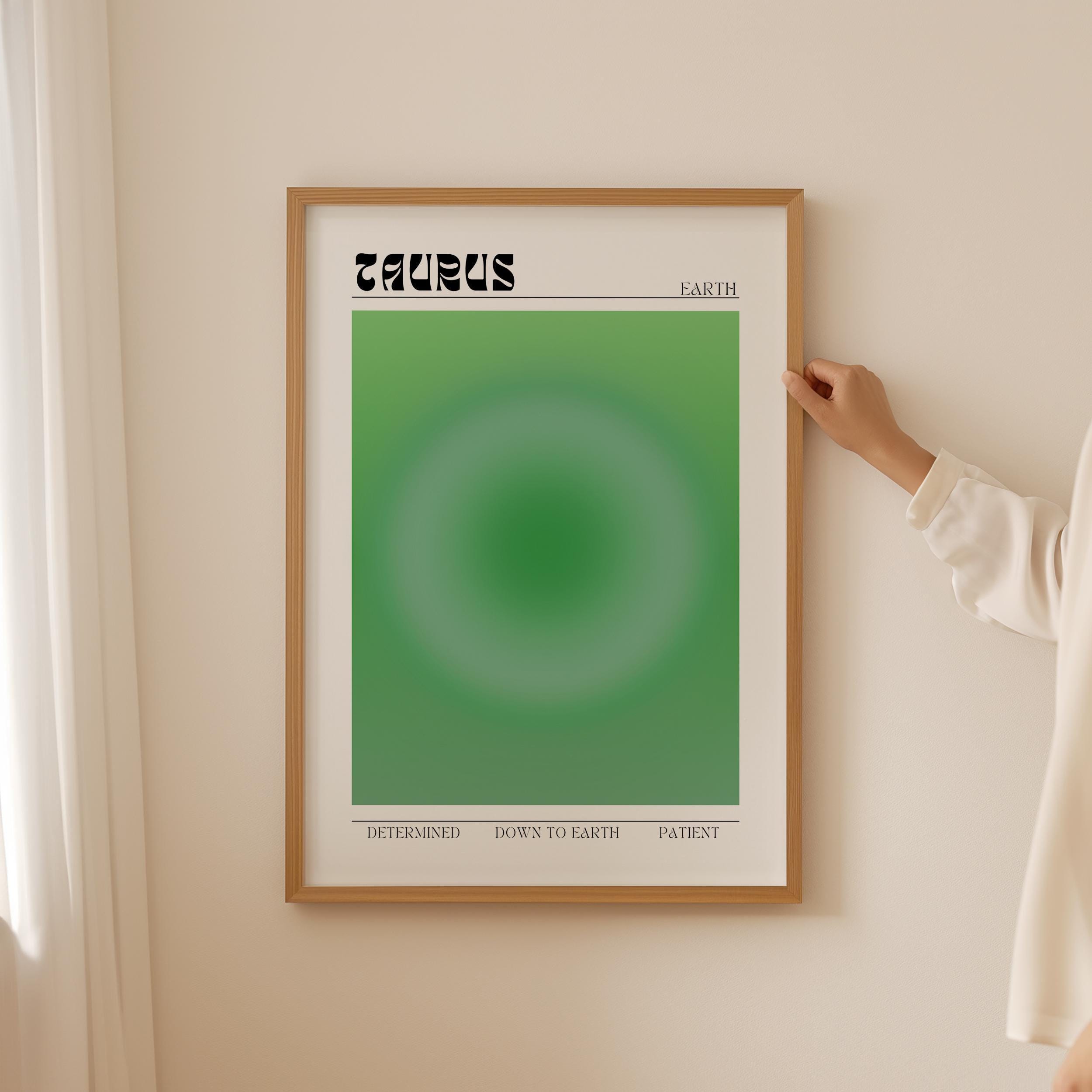 Green Taurus Aura Zodiac Poster- Aesthetic Astrology Wall Art, Manifestation Trendy Gift, Teen Room Decor, Trendy Spiritual Zodiac Print