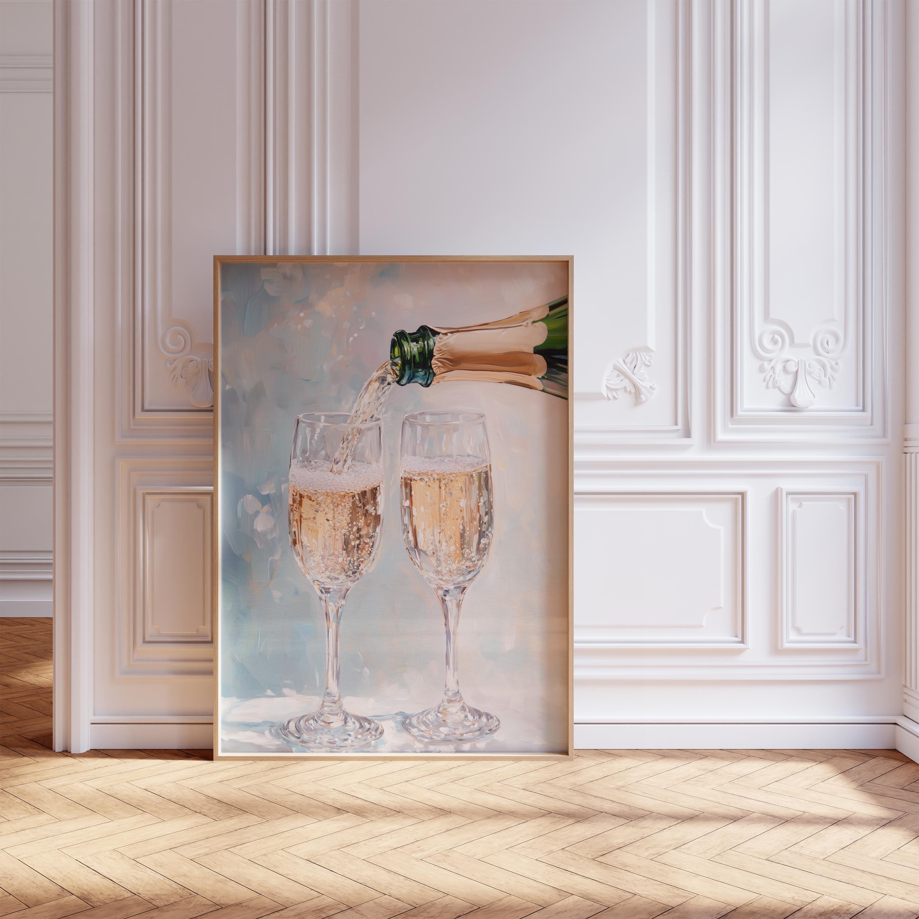 Poster Set of 3 Fashion Prints- Champagner glasses Aesthetic Wall Art for Luxury Style Decor, Three Piece Martini Poster for Aesthetic Room