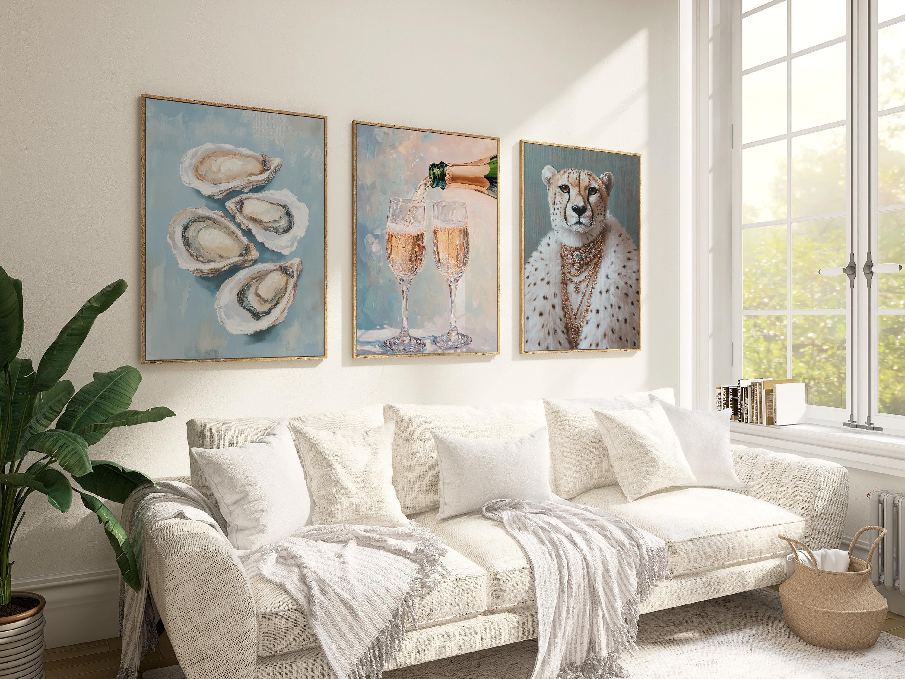 Poster Set of 3 Fashion Prints- Champagner glasses Aesthetic Wall Art for Luxury Style Decor, Three Piece Martini Poster for Aesthetic Room