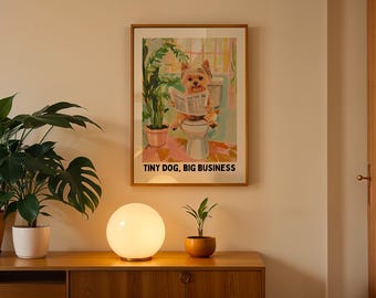 Poster amante dello Yorkshire terrier: decorazione murale alla moda per il bagno, decorazione estetica funky per il bagno, regalo divertente per il bagno, arte colorata con cane yorkshire
