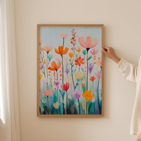 Aquarell Wildflower Bouquet Poster- Flower Market Print, Floral Art for dopamine cubicle decor, Trendy Botanical Wall Art for Aesthetic Room