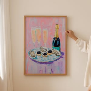 Poster Sektgläser & Kaviar - Ästhetischer Austern-Raumdekor, Funky Champagner-Wandkunst, Vintage-Luxusausterndruck für oben genannte Sofakunst
