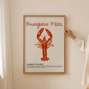 Lobster Fisherman aesthetic Wall Art- Italian oyster shell lover Print for dopamine kitchen decor, Aesthetic Trendy sardine coastal Poster