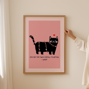 Kat meme poster-kat minnaar cadeau, Valentijnsdag poster, Valentijnsdag esthetische kamer decor, verjaardag vriendin print cadeau, bruiloft kunst aan de muur