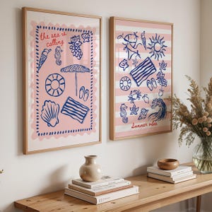 Poster Set of 2 Fisherman aesthetic Poster- Trendy Sardine and lobster Wall Art for Aesthetic dopamine kitchen Room, Set of 2 costal Prints