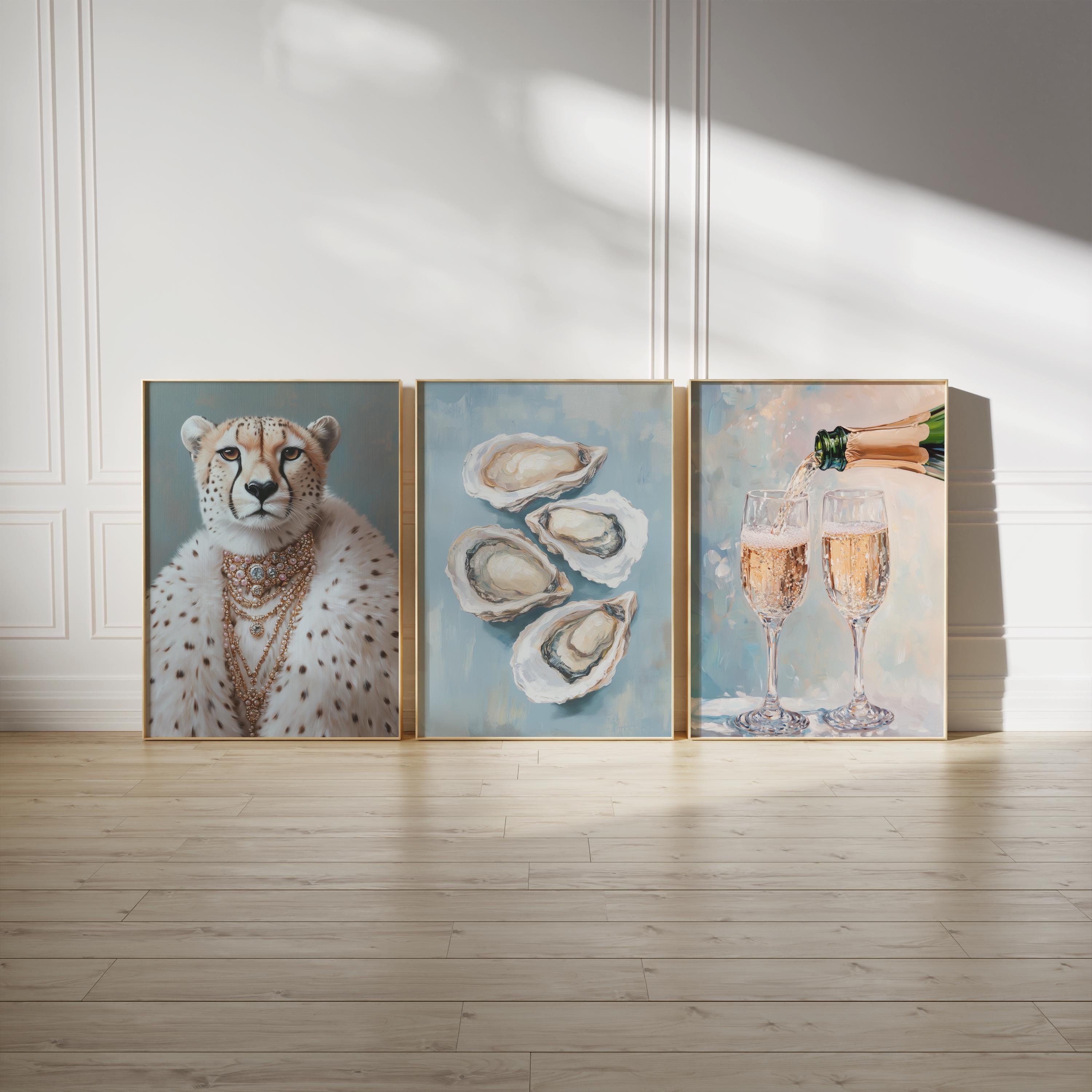 Poster Set of 3 Fashion Prints- Champagner glasses Aesthetic Wall Art for Luxury Style Decor, Three Piece Martini Poster for Aesthetic Room