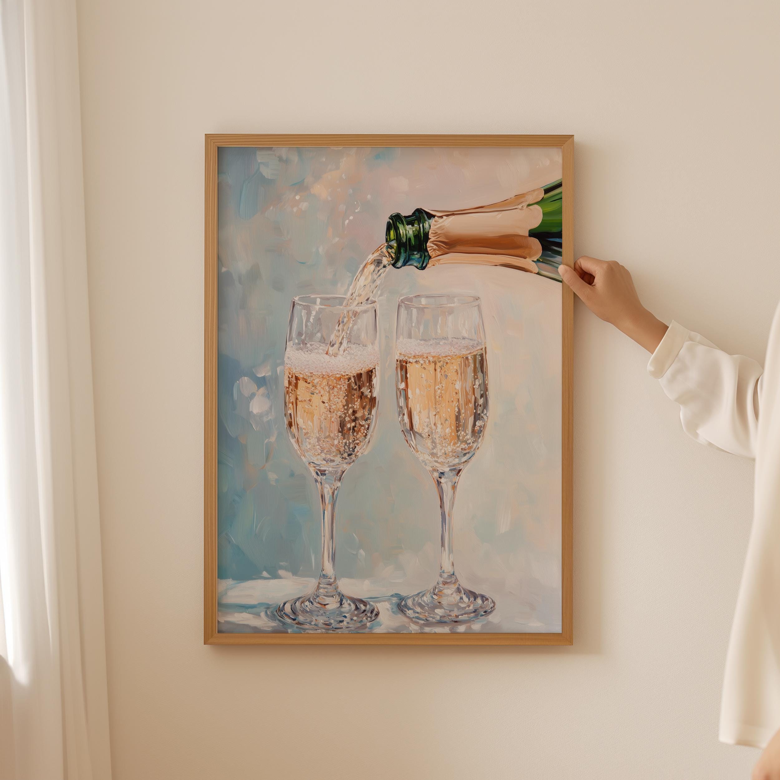 Poster Set of 3 Fashion Prints- Champagner glasses Aesthetic Wall Art for Luxury Style Decor, Three Piece Martini Poster for Aesthetic Room