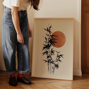 Abstrakt Japandi scandi-poster, neutral beige japansk väggkonst, trendig pilträdsrumsinredning, geometrisk Wabi Sabi vardagsrumstryck