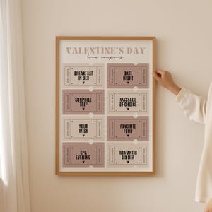 Póster de cupón para San Valentín: impresión de amor como decoración estética para la habitación, un aniversario o un arte de pared para una novia a distancia.