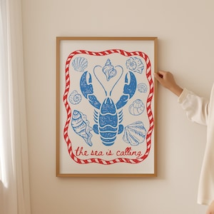 Lobster Fisherman aesthetic Wall Art- Italian oyster shell lover Print for dopamine kitchen decor, Aesthetic Trendy sardine and ocean Poster