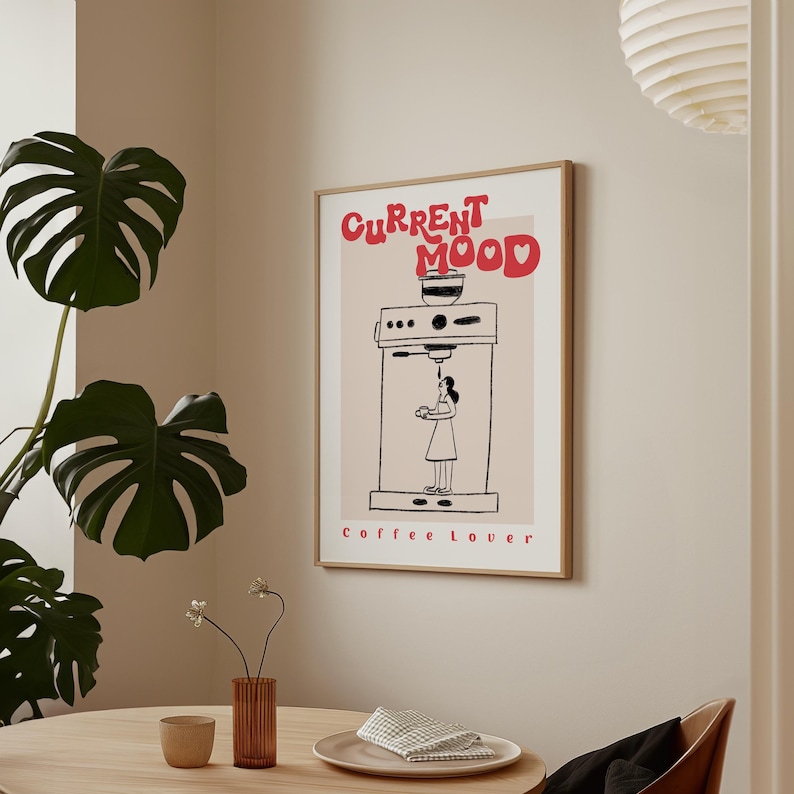 Portafilter Coffee Print–Trendy Coffee Lover Wall Art for Kitchen room decor, Funky Coffee Poster, Aesthetic Dopamine Art as coffee gift image 2