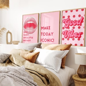 3-teiliges Dopamin-Dekor-Wandkunst- 3er-Set Girly pinke Drucke, Funky Poster-Set für ästhetisches Raumdekor, trendige girly preppy Wandkunst