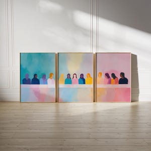 Modern The Last Supper Poster Set – Christian Wall Art, Set of 3 Aesthetic Jesus Prints, Watercolor Art, Three-Piece last supper Decor,