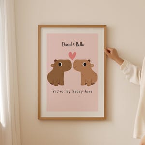 Stampa personalizzata per amanti del capibara, regalo per San Valentino, anniversario o regalo per fidanzata, poster d'amore per San Valentino, arte murale del capibara
