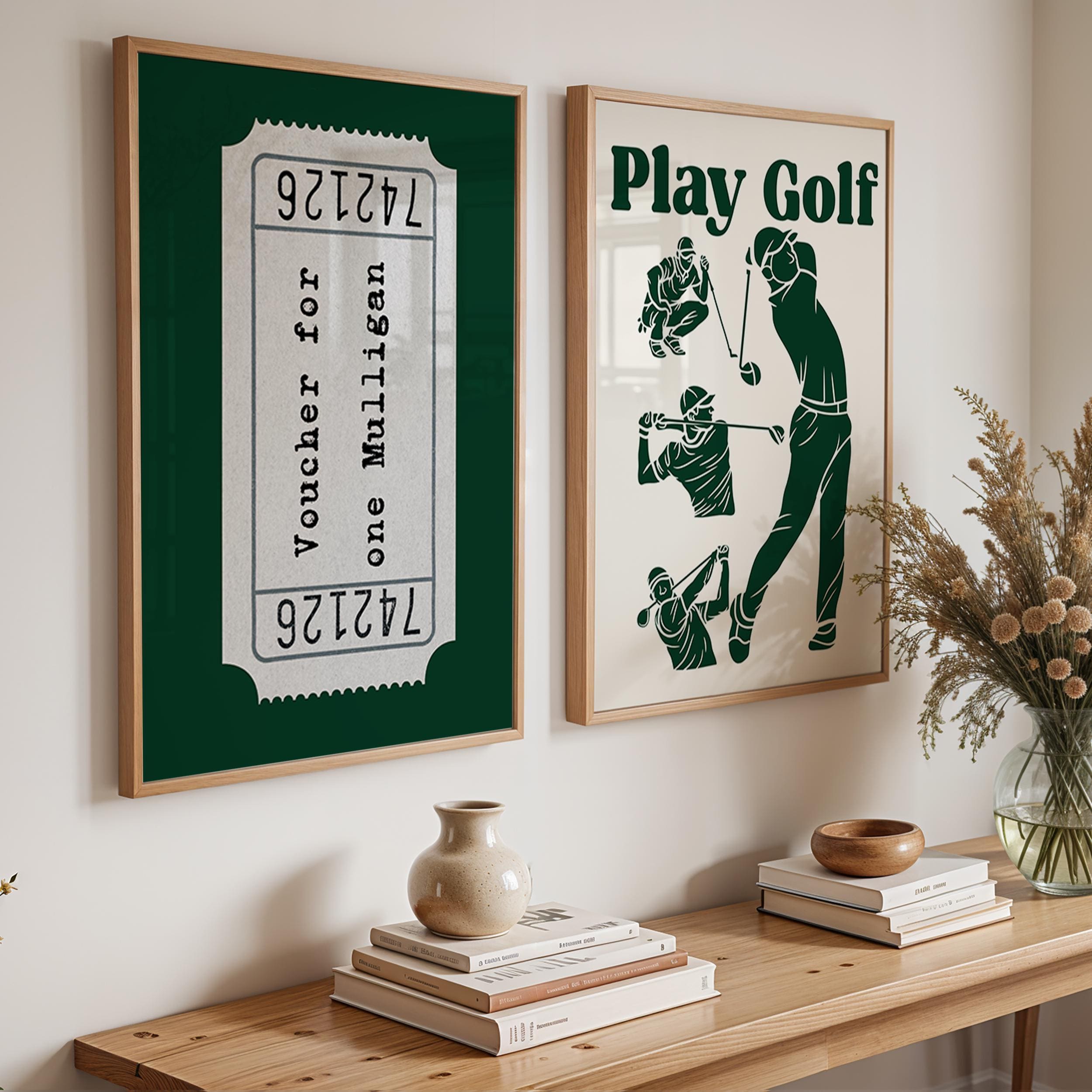 Poster Set of 2 Trendy Golf Poster- Green Hobby Wall Art for