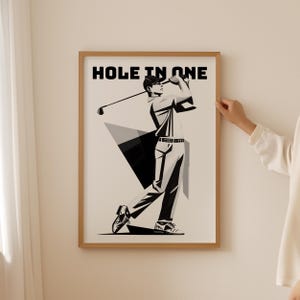 Arte murale minimalista da golf - Stampa preppy vintage con buca in uno, decorazione per caverna maschile, poster astratto alla moda per il regalo estetico preferito dagli uomini.