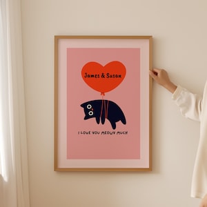 Poster personalizzato per amanti dei gatti - Regalo di San Valentino con meme sui gatti, stampa per San Valentino, decorazione estetica per la stanza, anniversario o decorazione murale per la fidanzata