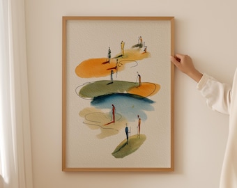 Affiche de golf minimaliste - art mural abstrait tendance comme cadeau de passe-temps esthétique ou décoration de salon preppy, impression de salle de bain aquarelle vintage