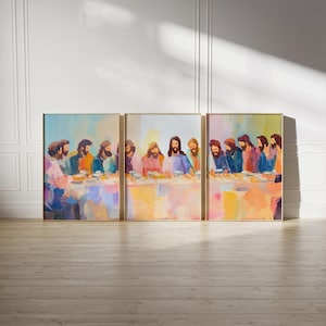 The Last Supper Poster Set – Modern Christian Poster, Set of 3 Aesthetic Jesus Prints, Oil Painting Art, Three-Piece last supper Wall Decor,