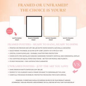 a white poster with a pink background and the words frame or unframed?