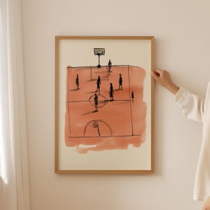 Poster di basket ad acquerello - Semplice regalo per allenatore di hobby con schizzi, Arte murale sportiva alla moda, Decorazione per cubicoli preppy, Stampa regalo estetica per amici
