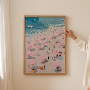 Abstract pink Coastal Surf Wall Art- Beachy Ocean Print for dopamine decor, Trendy danish pastel beach Poster as fisherman Aesthetic room