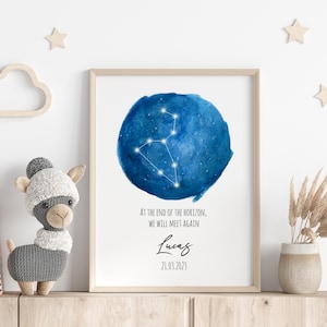 Personalisierte Leo Sternkarte Poster - Fehlgeburt Geschenk, Baby-Verlust-Gedenkdruck, Geburts-Statistiken-Zeichen, Säuglingsverlust-Andenken, Sternzeichen Geschenk Wandkunst