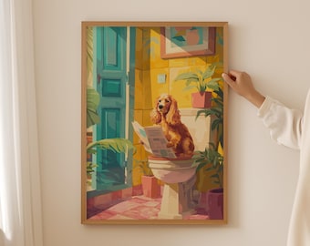 Funny Cocker spaniel Poster– Pink dog lover Wall Art for Funky bathroom Decor, Aesthetic dopamine toiletPrint, trendy Art for themed gifts