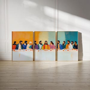 The Last Supper Poster Set – Christian Wall Art, trendy Set of 3 Aesthetic Jesus Prints, Oil Painting Art, Three-Piece last supper Decor
