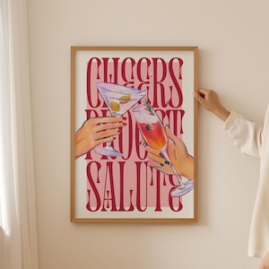 Red Cheers Print - Cocktail Poster, Alkohol Druck für Küchenraumdekor, ästhetisches Cocktailraumdekor, Retro Plakat für Dopamindekor