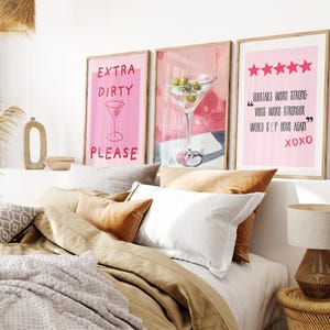 Arte de pared de 3 piezas de Dirty Martini para una decoración estética de la habitación: póster de cóctel o alcohol de moda, decoración de cocina rosa o impresiones de Espresso Martini