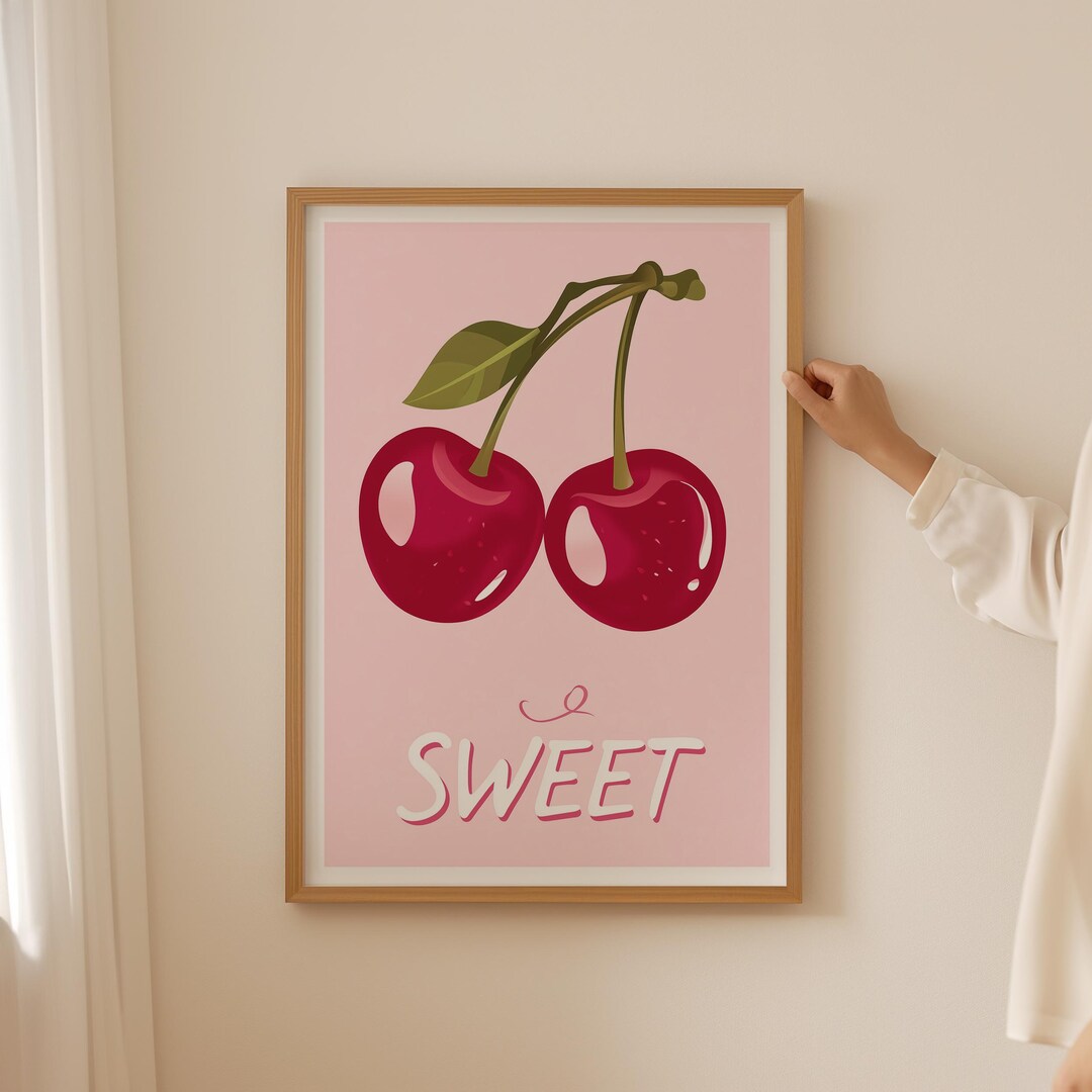 Light Pink Cherry Poster- Danish Pastel Print for Coquette Room Decor ...